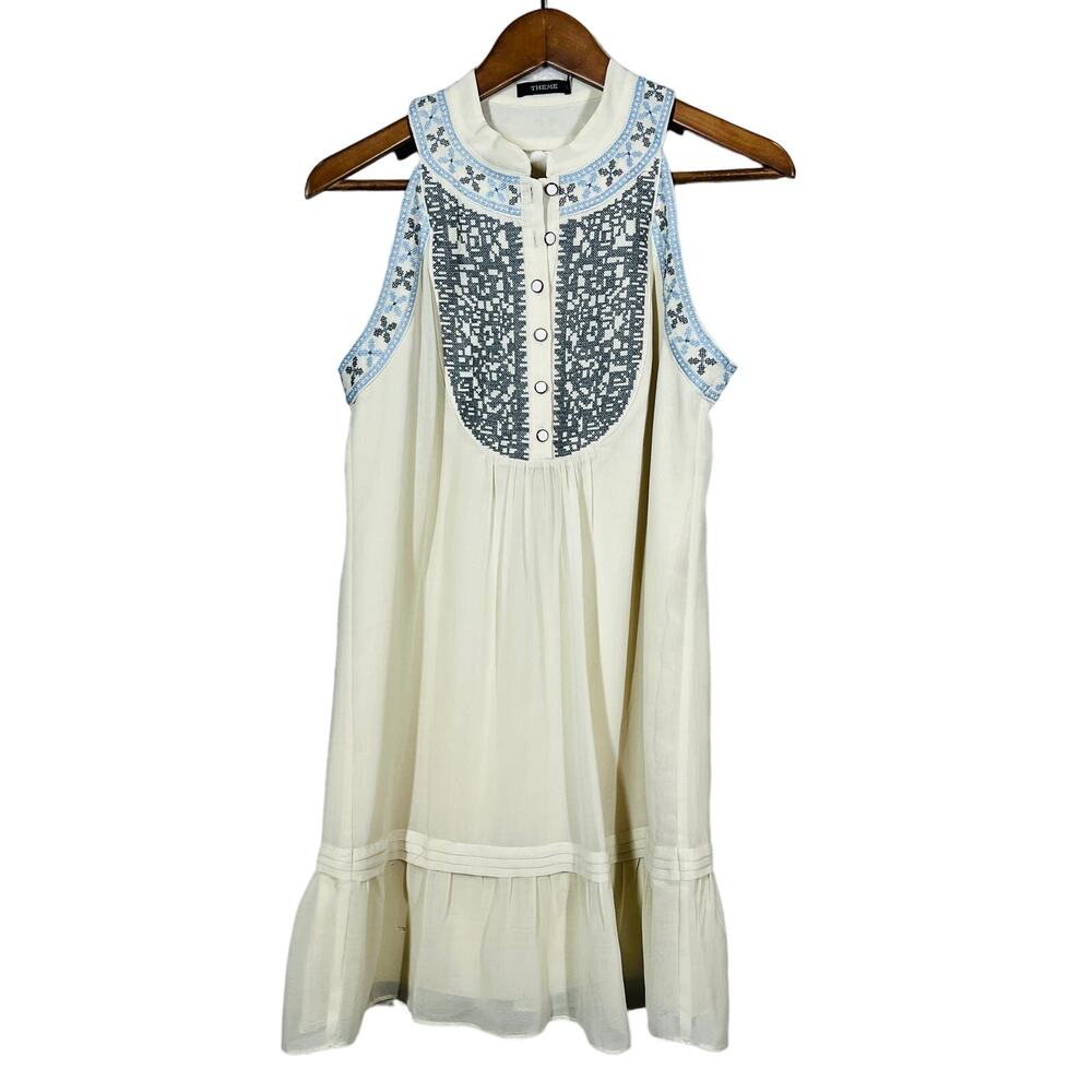 THEME Sleeveless Shirt Mini Dress Casual Button Front Top Blouse Tunic - M